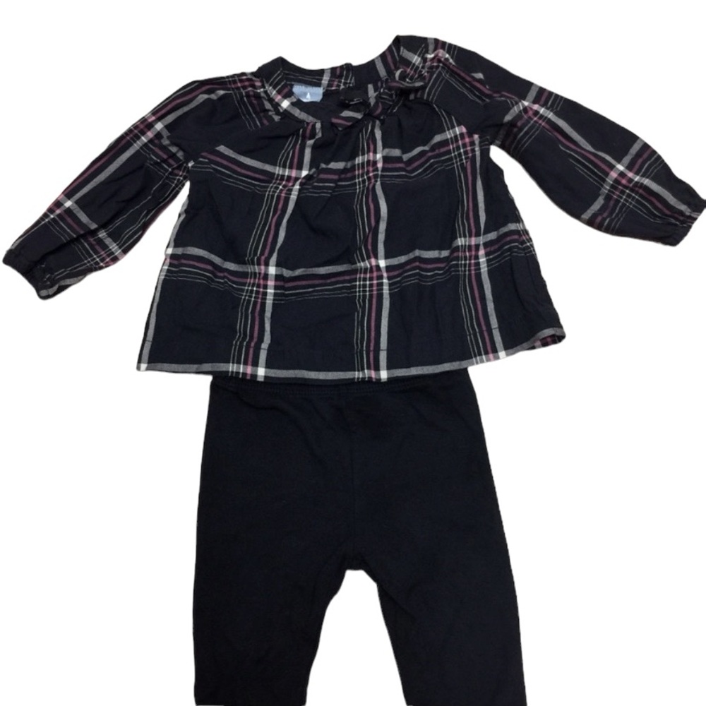 Plaid Baby Gap matching shirt & navy leggings -size 6-12 months